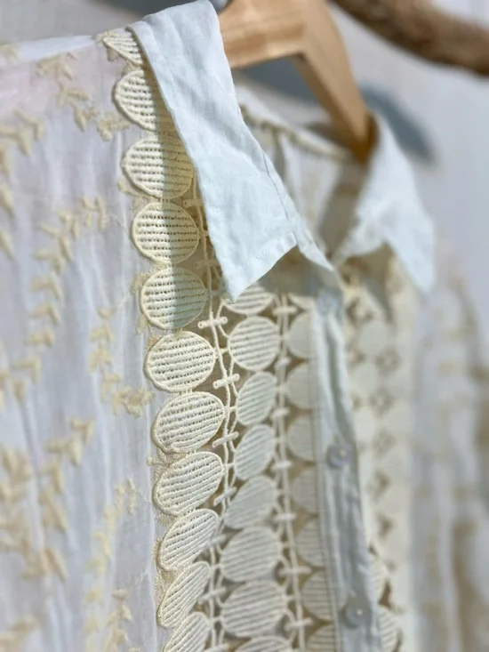 Anthropologie Cream Embroidered Peplum Blouse - Boho Prairie Top - Picture 4 of 7